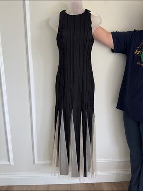 Flying Tomato Black Sleeveless Maxi Dress with Sheer Panel Hem